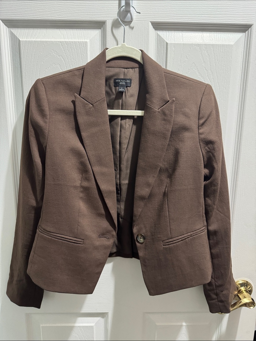 Ann Taylor Brown Cropped One-Button Blazer